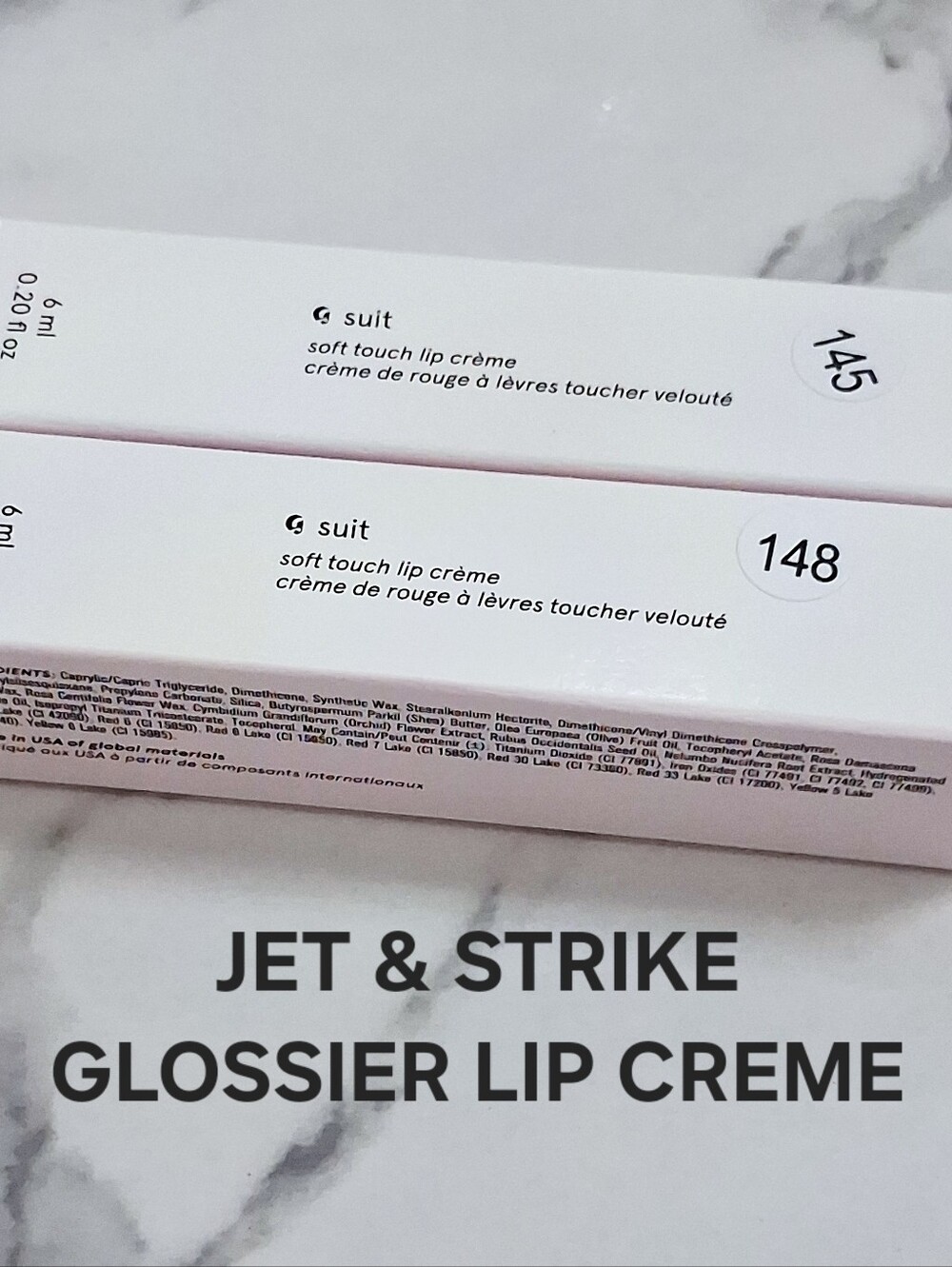 Bundle Glossier G Suit Soft Touch Lip Creme Jet And Strike Red Orange New 0.2 Oz